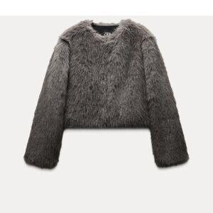 Zara Gray Faux Fur Jacket